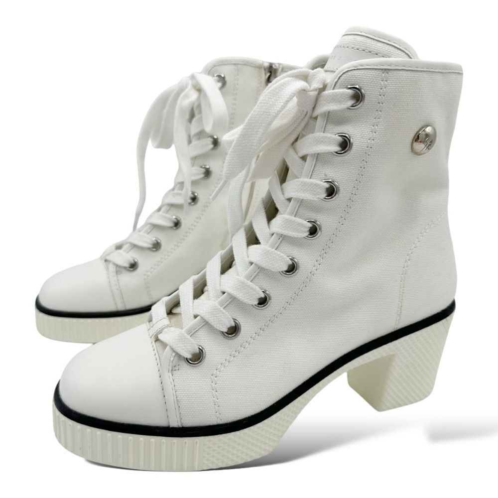 Giuseppe Zanotti White High-Top High Heeled Canvas Lace-Up Boots‎ Sneaker Sz 6 - Picture 3 of 11
